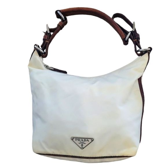 Prada Handbags - Prada Nylon Cream Shoulder Bag